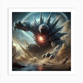 A Dramatic Sci Fi Action Scene Featuring Astrorex, Art Print