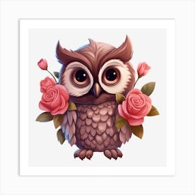 Owl With Roses 8 Art Print