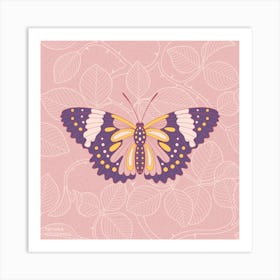 Butterfly In Pink Background From Rose Square Art Print
