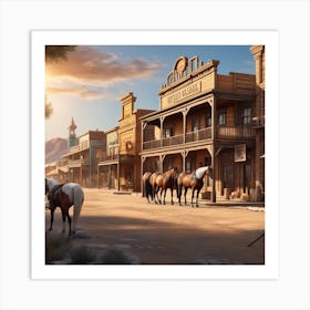 Western Town In Texas With Horses No People Ultra Hd Realistic Vivid Colors Highly Detailed Uh Art Print