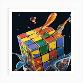 Colorful Rubiks Cube Dripping Paint 9 Art Print