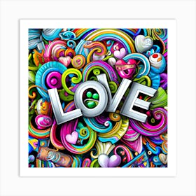 Love Doodles,Rainbow LOVE Graphic Stained Glass Doodle Art Art Print