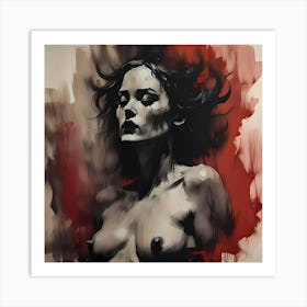 Ethereal Embrace: A Nude Woman in Black And Red Art Print