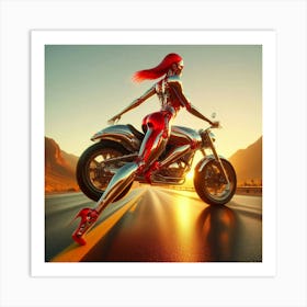 Futuristic Woman On A Motorcycle Art Print