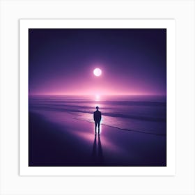 Lunar Solitude: Contemplation At Dusk Art Print