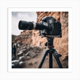 Dslr Camera On A Tripod Art Print