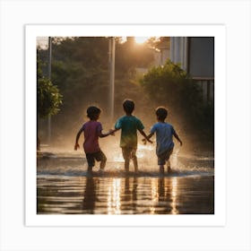 Children Playing In A Flooded Street Art Print