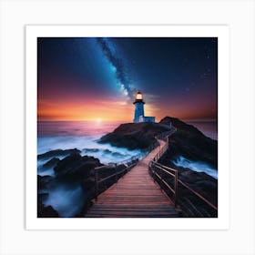 Lighthouse At Night II. Art Print