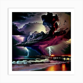 Coastal Lightning Storm Art Print