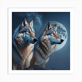 Two Wolves In The Moonlight 2 Art Print