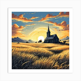 Sunset In The Wheat Field Art Print