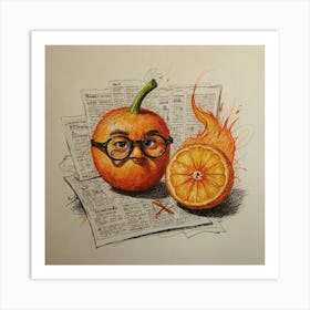 Orange With Glasses Art Print