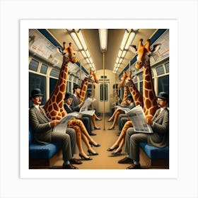 Giraffes On The London Underground Art Print