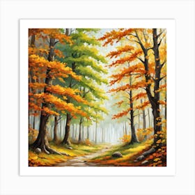 Forest In Autumn In Minimalist Style Square Composition 1 Art Print