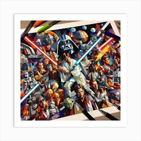 Star Wars Art, a cubist collage of Star Wars characters and scenes Art Print