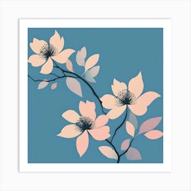 Three beige flowers with blue background Art Print