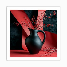 Black Vase With Red Berries 2 Art Print