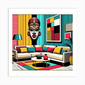 Pop Style Living Room With African Mask Art Print