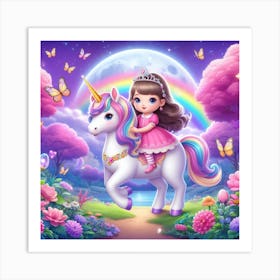 Princess On A Unicorn Art Print