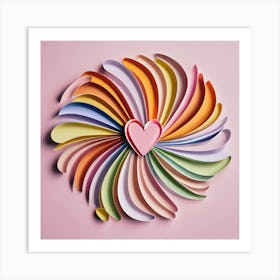 Colorful Paper Heart On Pink Background Art Print