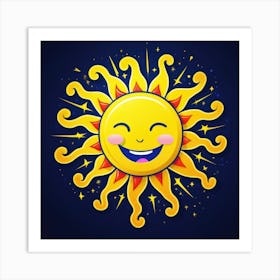 Lovely smiling sun on a blue gradient background 32 Art Print