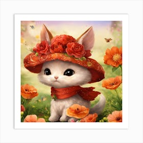 Little Bunny In Red Hat Art Print