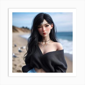 Asian Girl On The Beach Art Print