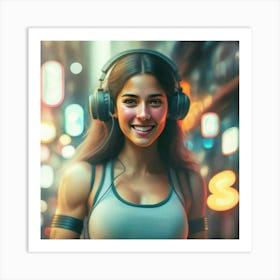 Portrait Of A Girl With Headphones Art Print