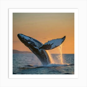 Humpback Whale Breaching At Sunset 23 Art Print
