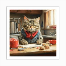 Cat In The Kitchen 2 Art Print