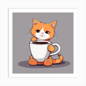 Cute Orange Kitten Loves Coffee Square Composition 14 Art Print