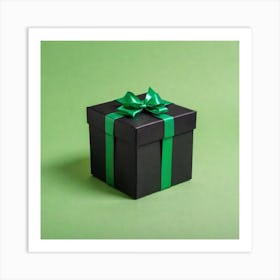Black Gift Box With Green Ribbon Art Print