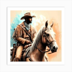 Afro American Cowboy On A Horse Color Drawing 1 Art Print