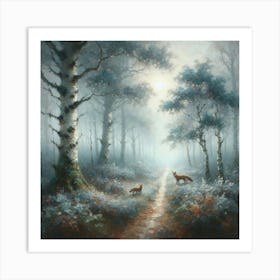 Foxes In The Woods 1 Art Print