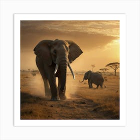 Elephants In The Savannah Art Print