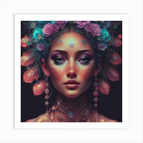 Girl With Flowers On Her Head 1 Art Print