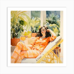 Woman Relaxes On The Patio Art Print