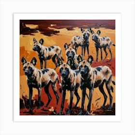 A Abstract Painting Of A Pack Of African Wild Dogs In The Wild.AI Art Print