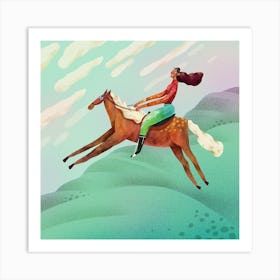 Woman riding horse Art Print