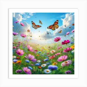 Colorful Meadow With Butterflies 2 Art Print