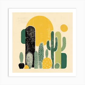 Rizwanakhan Simple Abstract Cactus Non Uniform Shapes Petrol 96 Art Print
