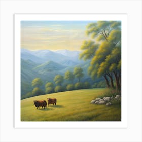 Cows In The Mountains Art Print