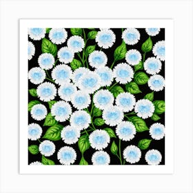 Blue Chrysanthemums 1 Art Print