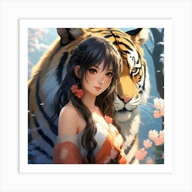 Japanese girl and Tiger 1 Art Print