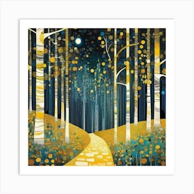 Gustav Klimt forest at night 5 Art Print