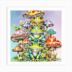 Frogs And Mushrooms Art Print