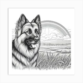 Line Art german shepherd dog 3 Art Print