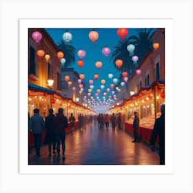 Spanish Street Fair With Watercolor Lights And Vibrant Festivities Art Print