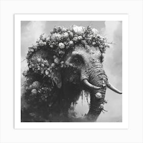 Elephant With Flowers On Its Head Art Print