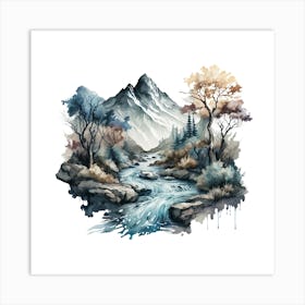 Watercolor Of A Mountain Stream 4 Art Print